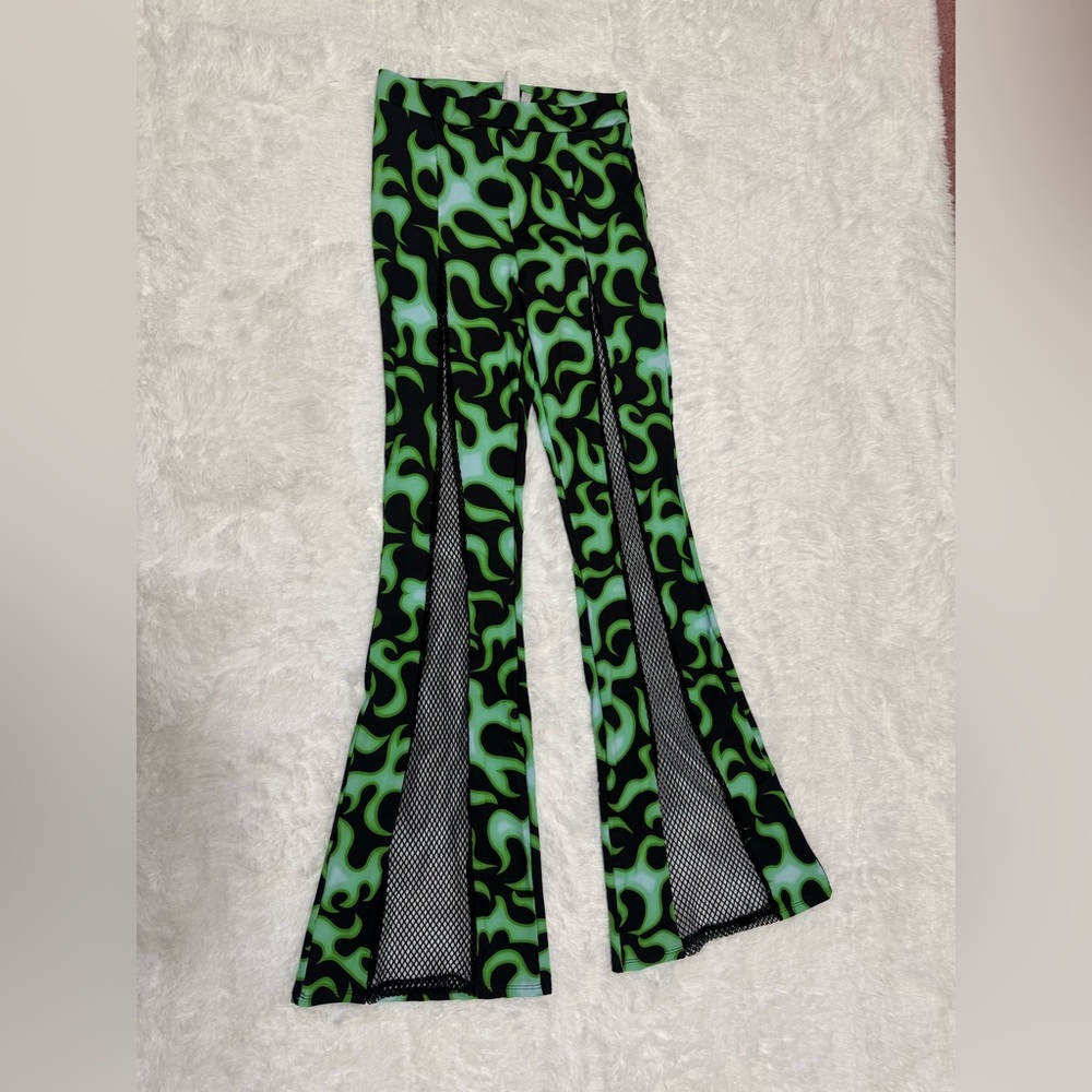 New Small neon green black stretchy leggings pants rave festival cyber flair